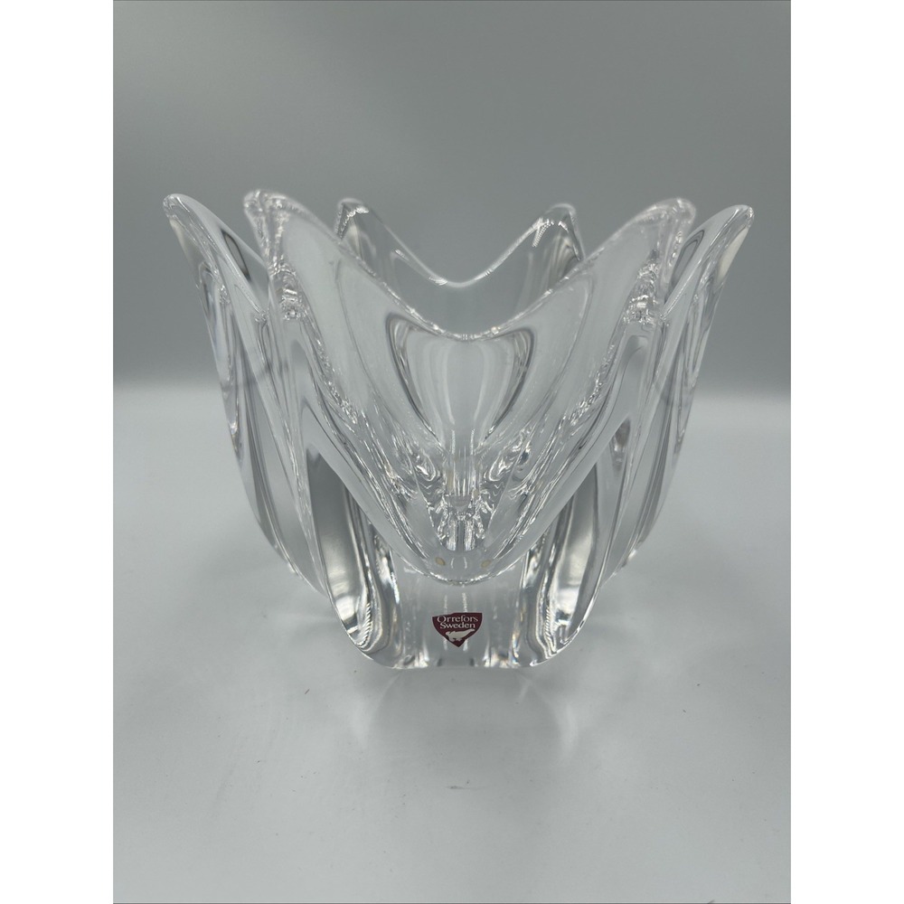 Orrefors Scandinavian Swedish Crystal Signed Belle Bowl/Candy Dish Tulip Vase